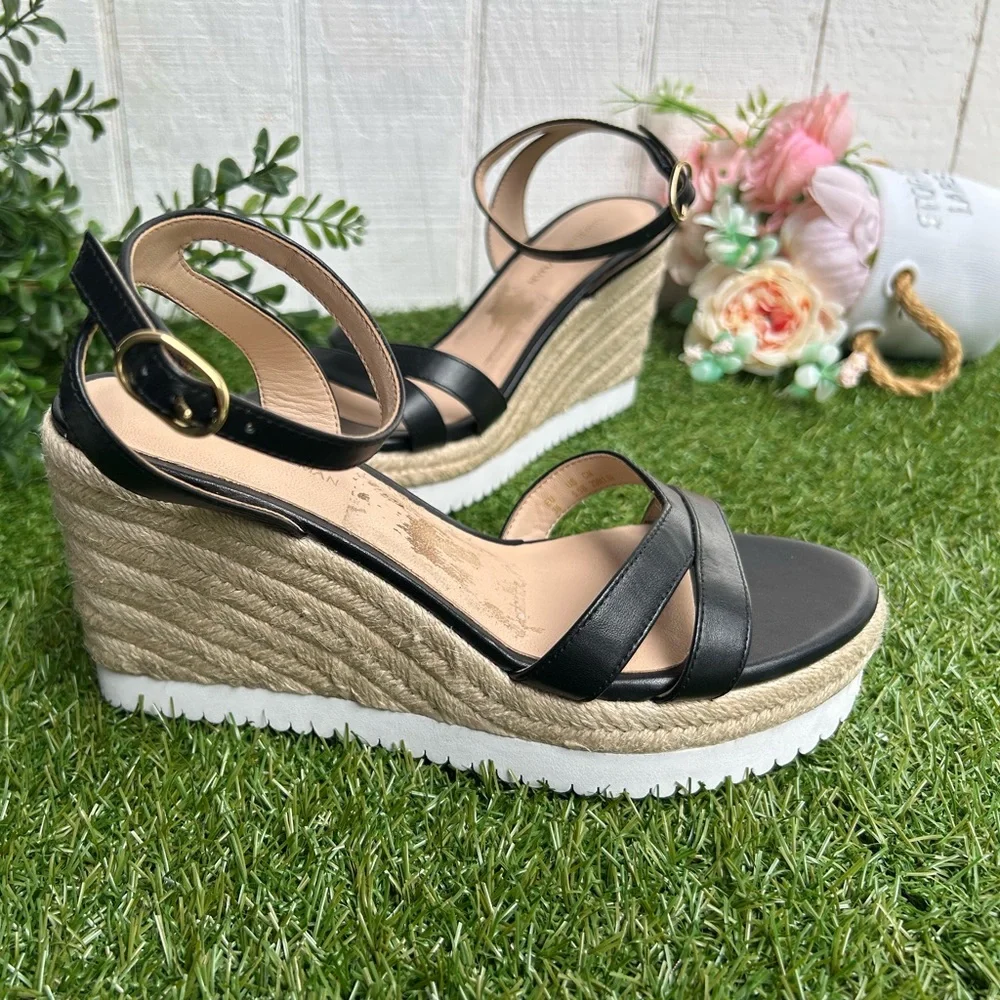 Stuart Weitzman Catlina Leather Wedge Sandals color: black size 5.5 new